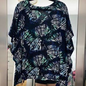 Bleu Patterned V Neck Top Sz 3X